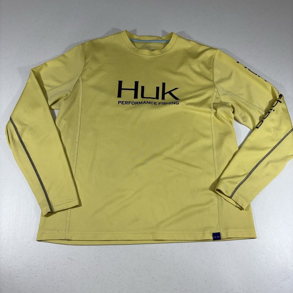HUK Icon X Yellow Fishing Performance L/S Shirt Size M UPF Protection